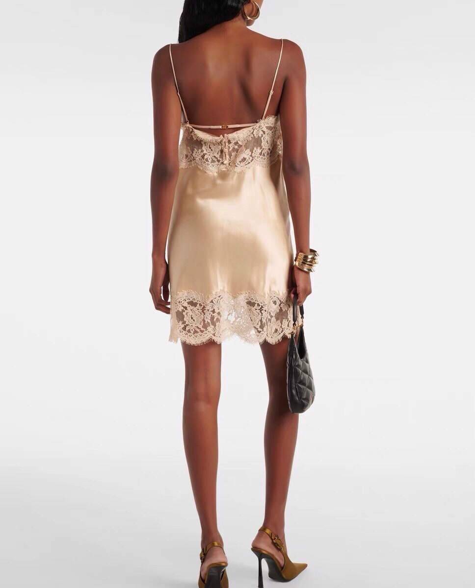 Saint Lauren-Inspired Lace-Trimmed Acetate Slip Dress