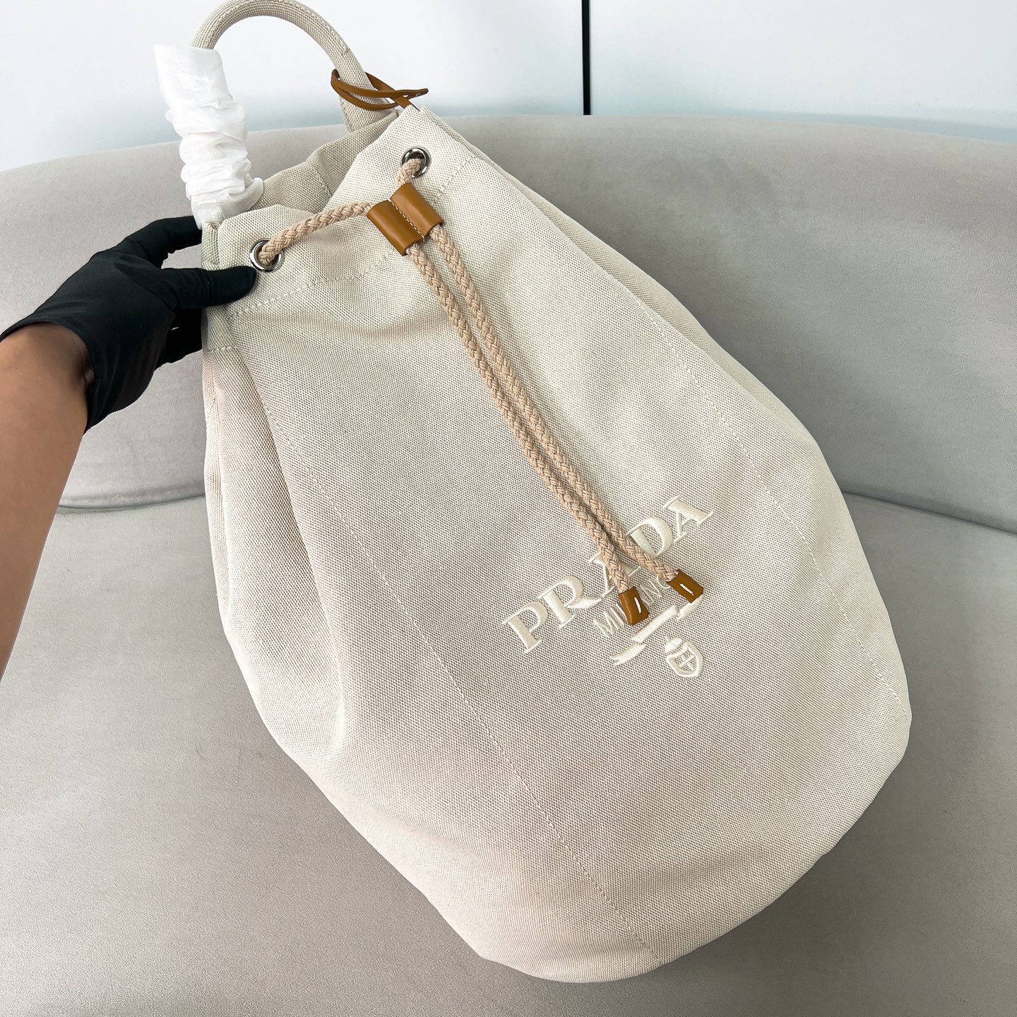 Prada Linen blend drawstring duffel bag