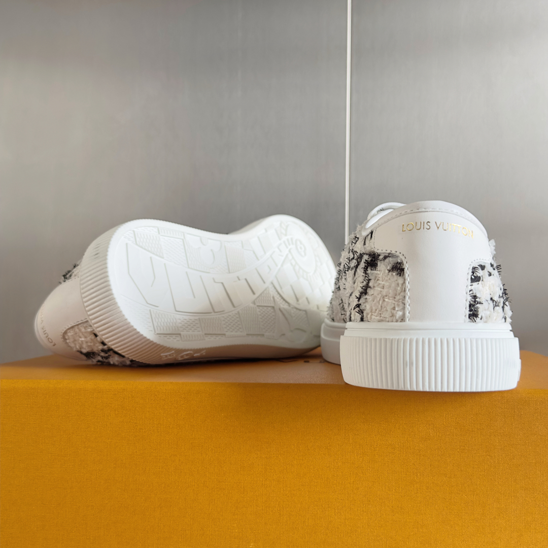 LV Lagoon Denim Monogram Embossed Canvas Skate Sneakers.