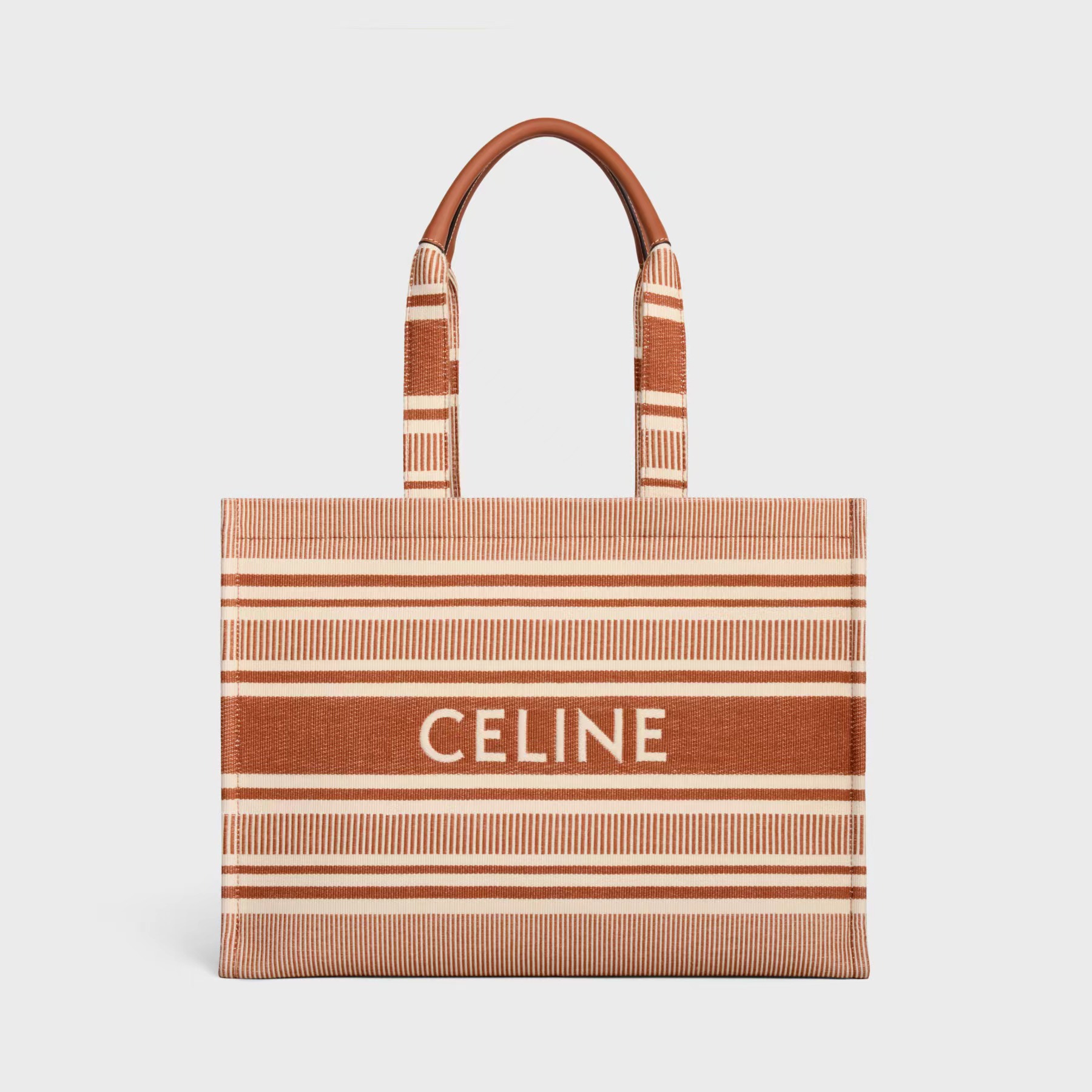 LARGE CABAS THAIS IN STRIPED TEXTILE WITH CELINE SIENNA