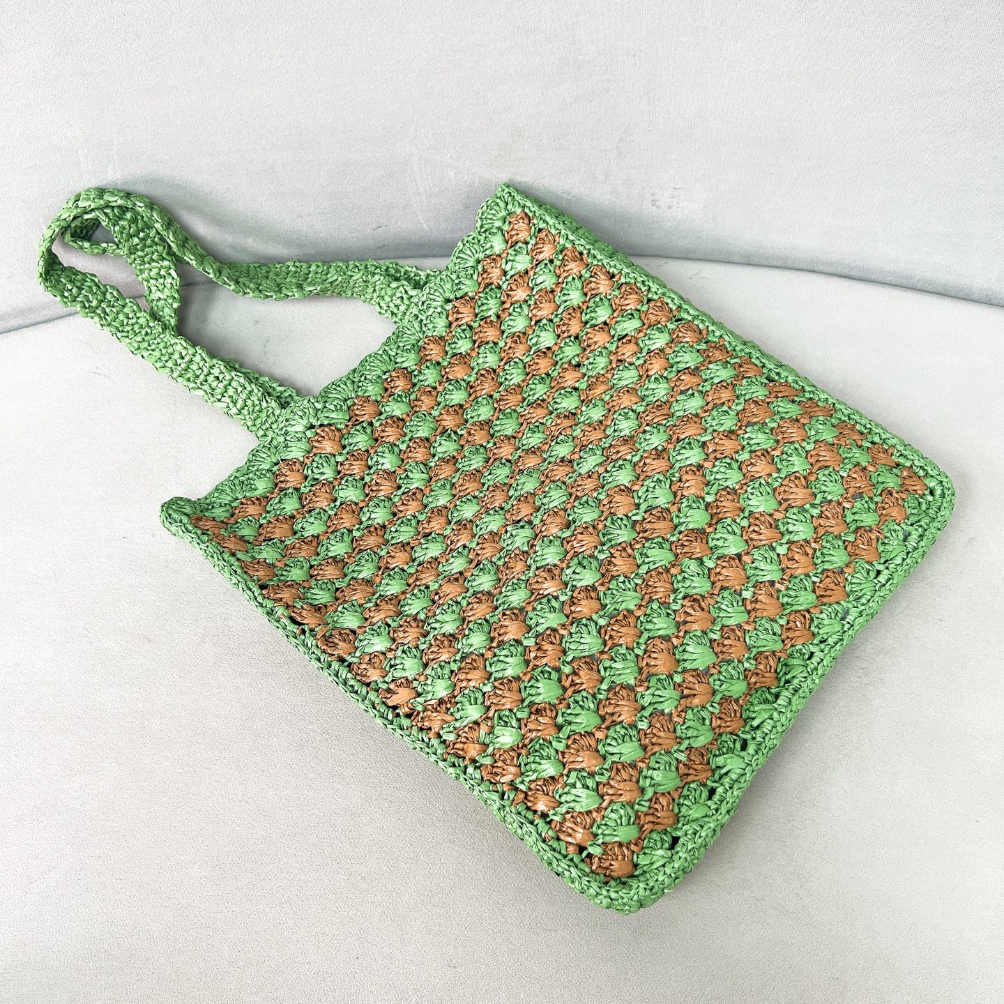 Prada Crochet tote bag-Lawn Green/Caramel