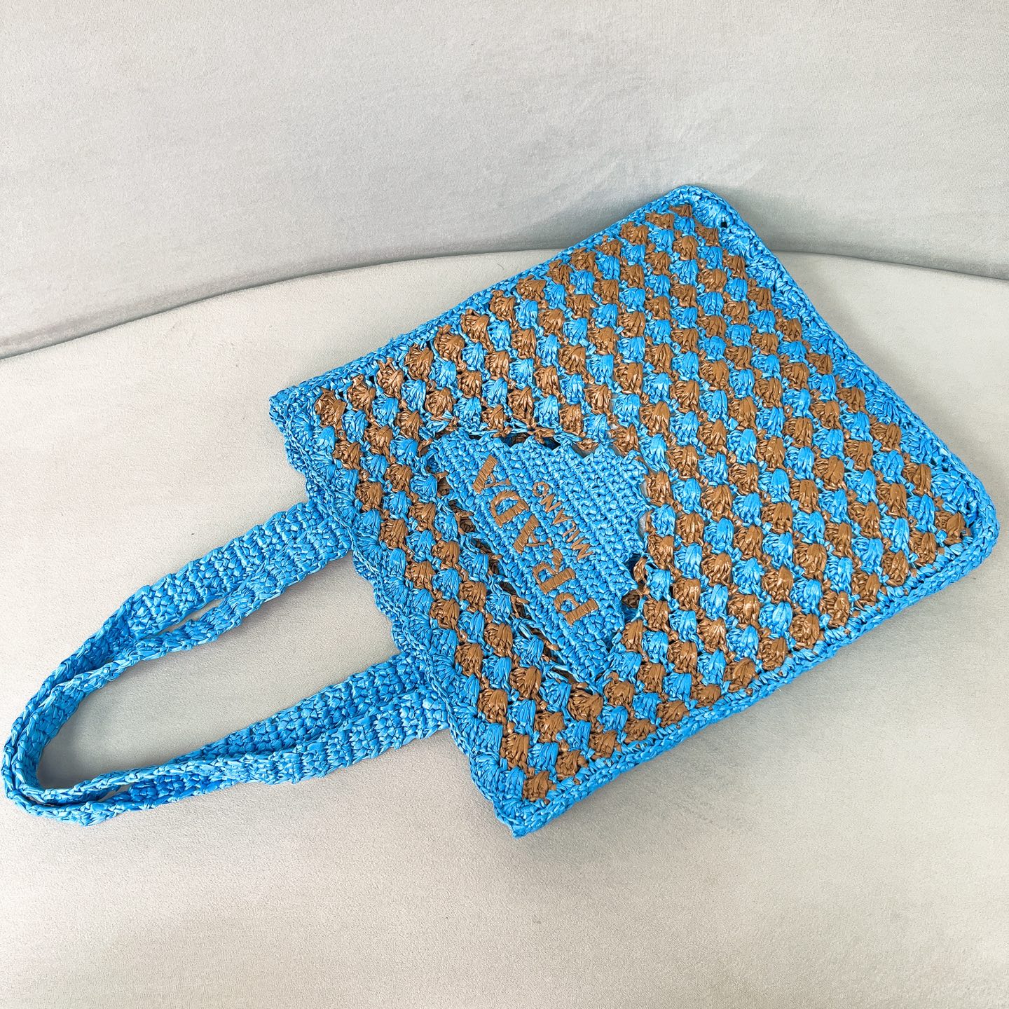 Prada Crochet tote bag-Celeste/Caramel