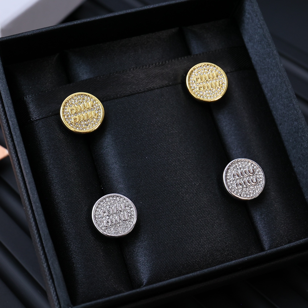 Miu Miu Full Rhinestone Round Logo Earrings