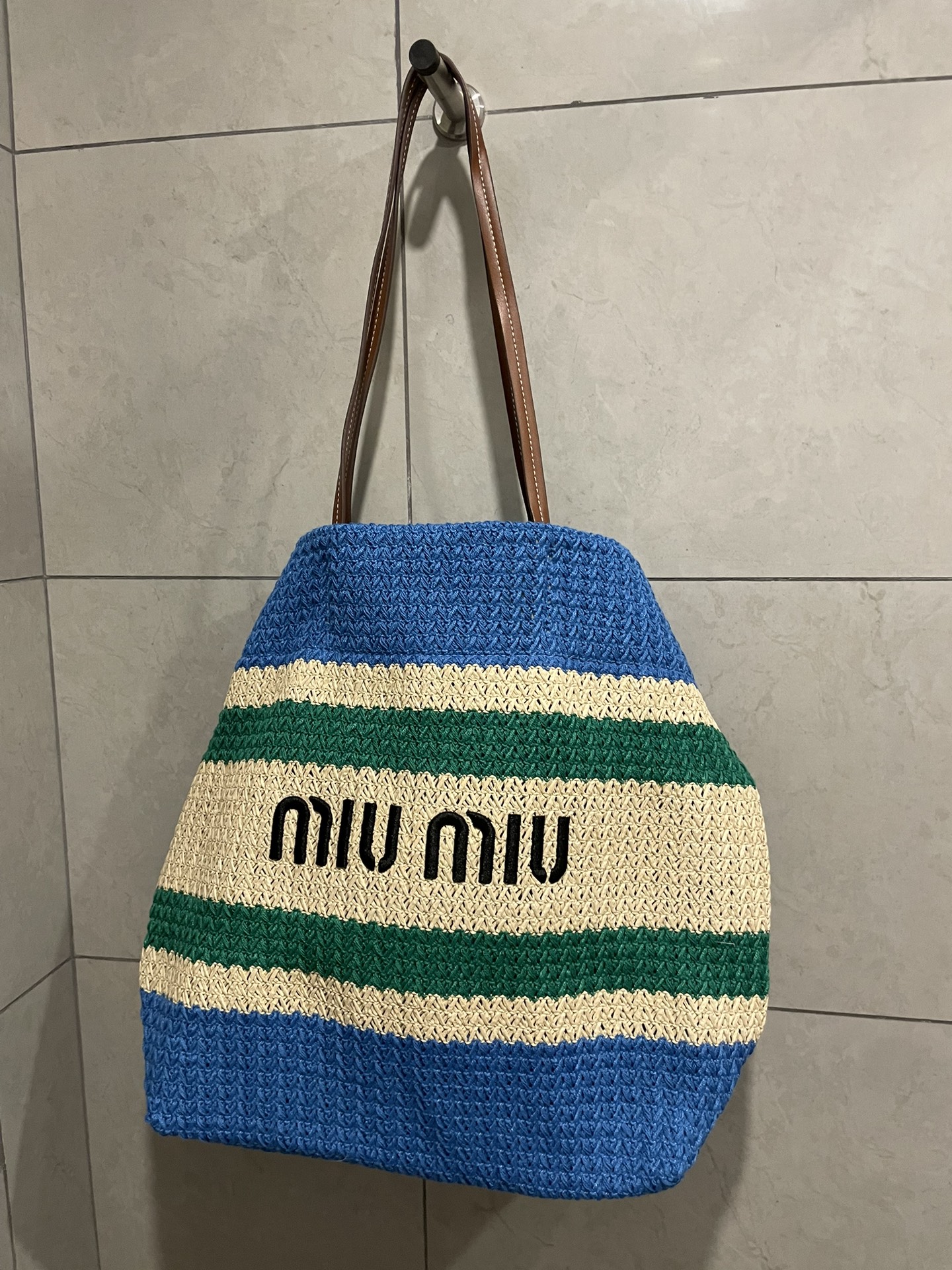 Miu Miu-Raffia woven tote bag