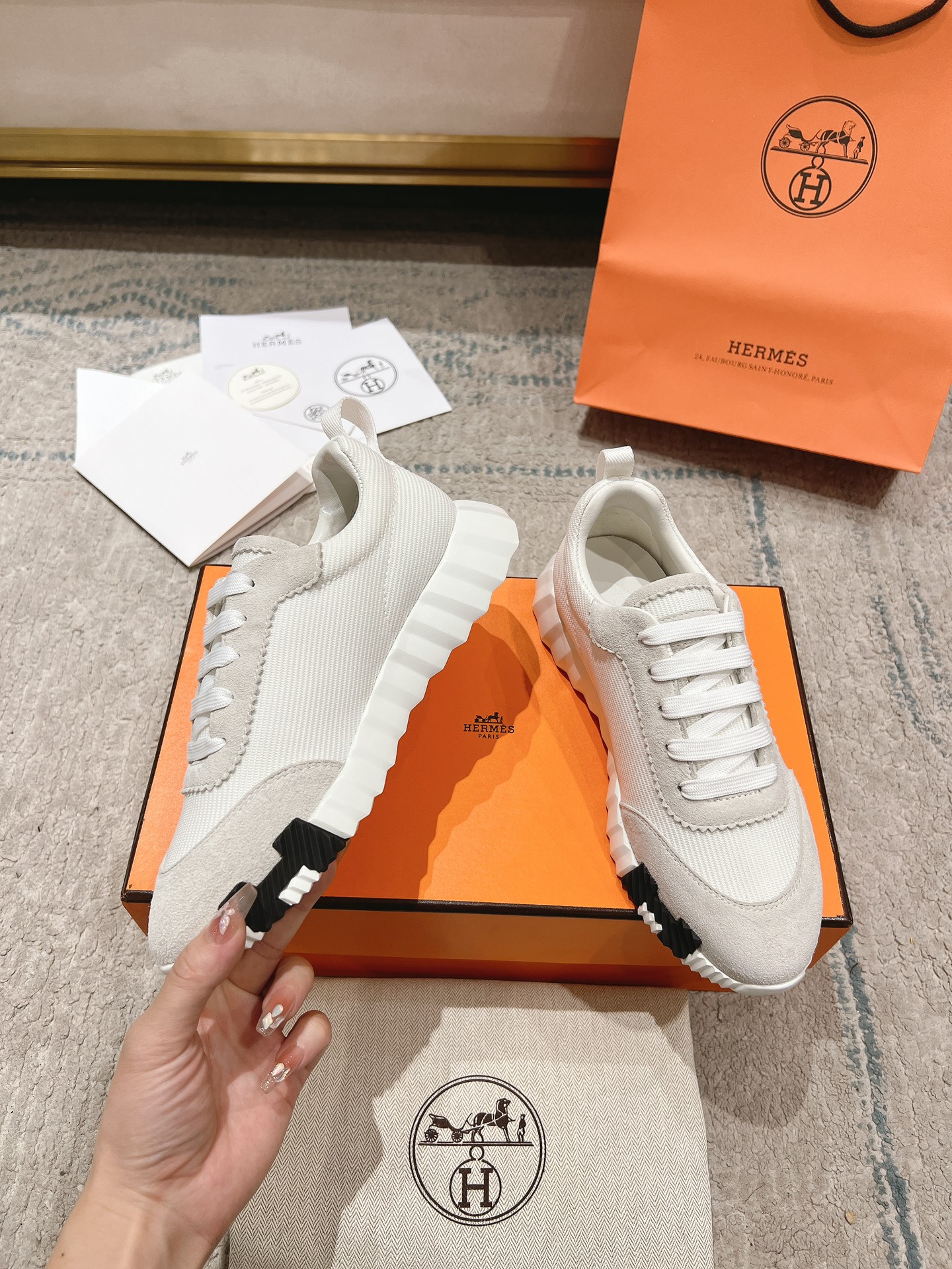 Hermes early autumn new couple casual shoes-white