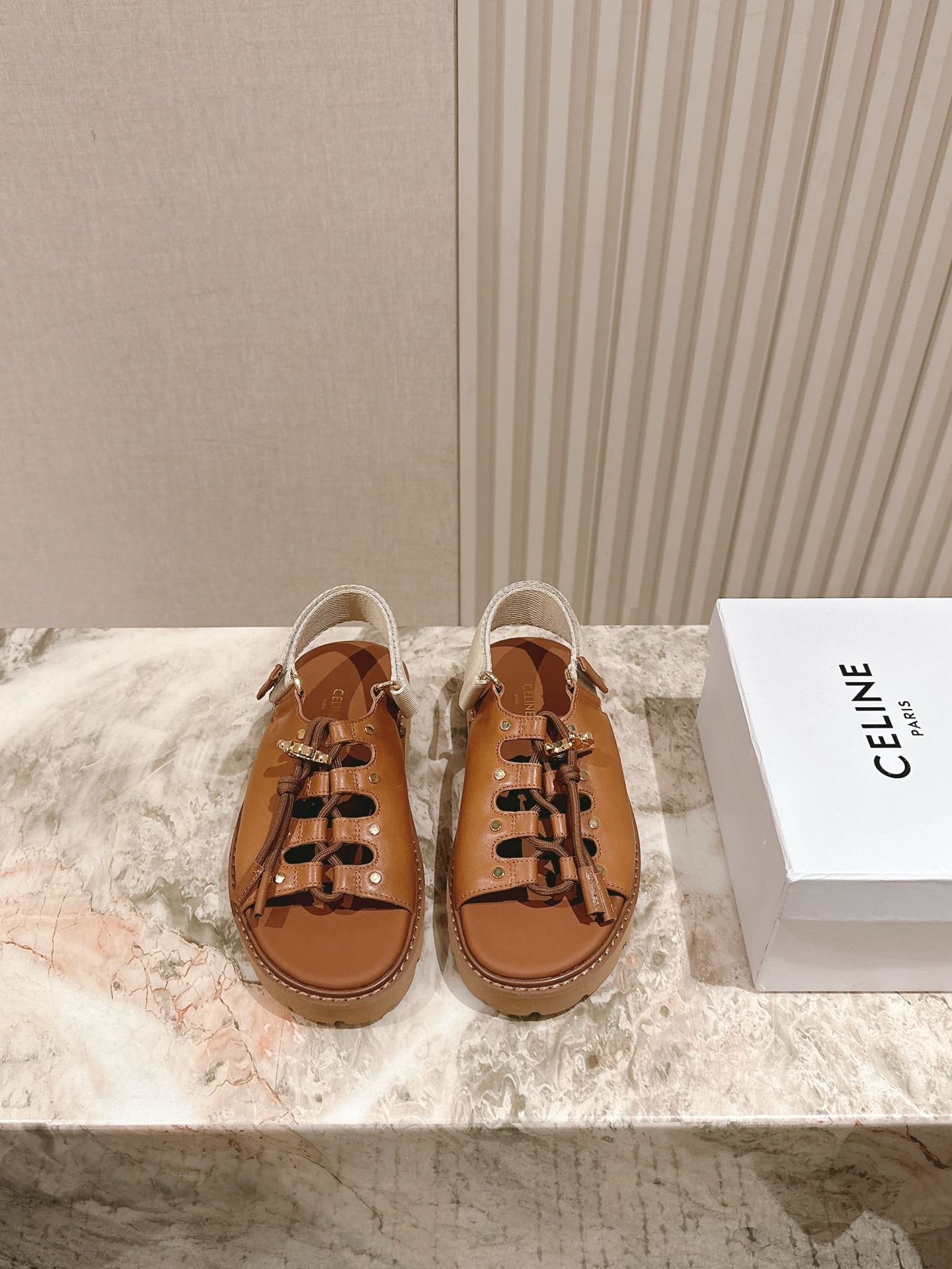 CELINE Triomphe British-Style Roman Flat Sandals & Slides Series