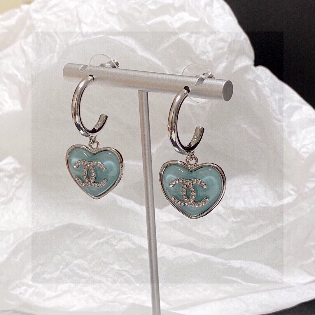 Chanel Crystal Heart Double-C Studs