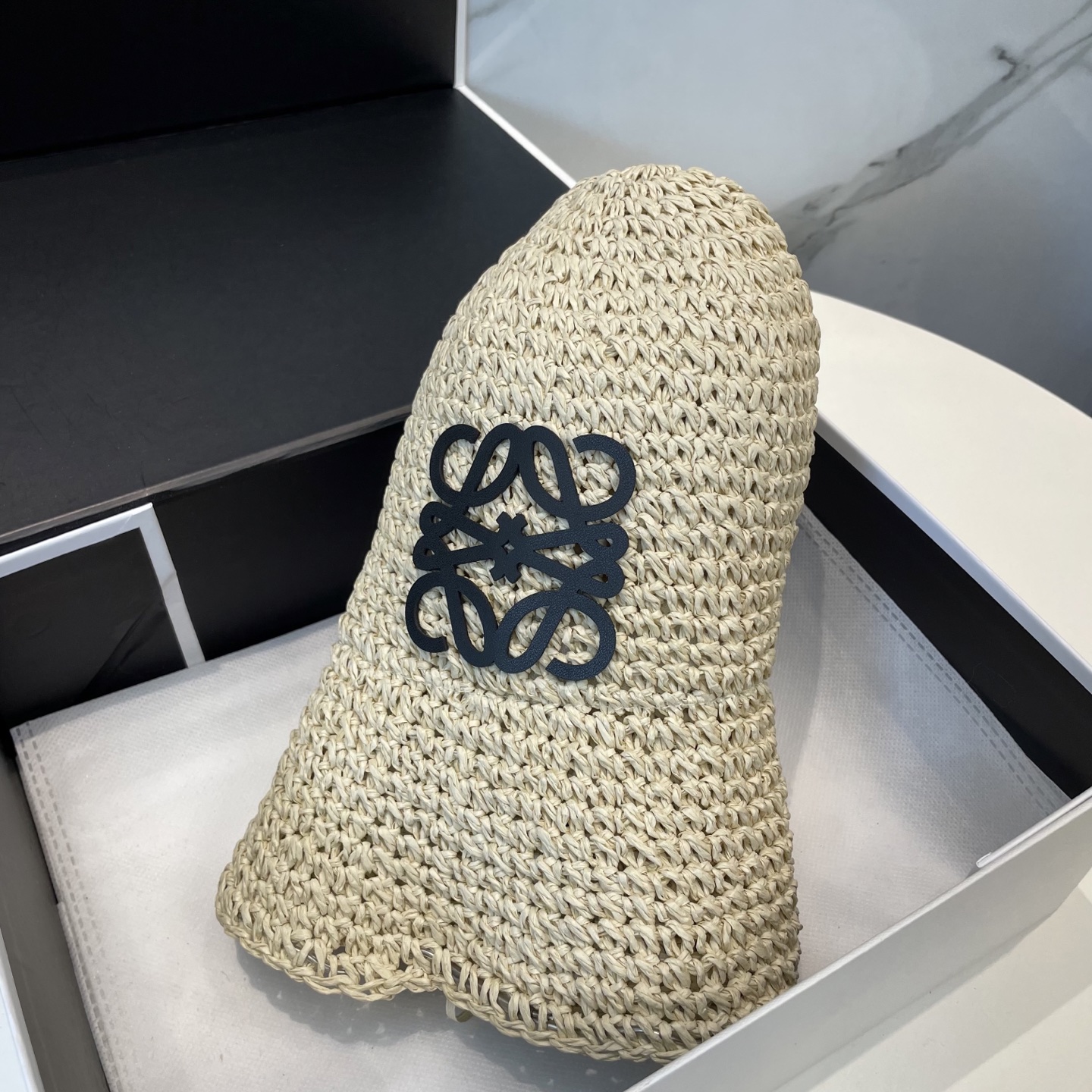 Loewe Crochet Raffia Hat in Off-White