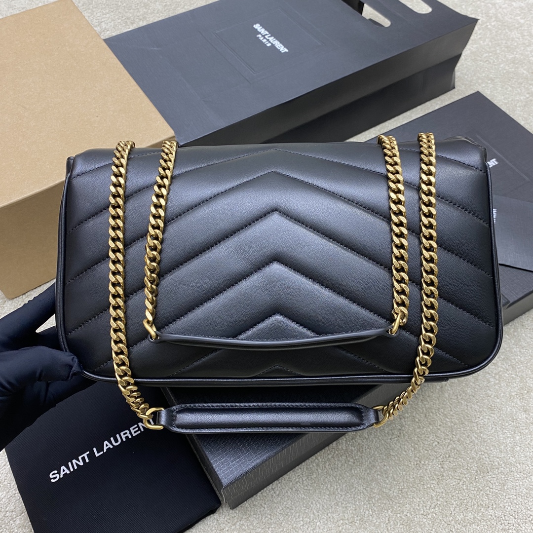Saint Laurent Black Lambskin Loulou Medium Bag