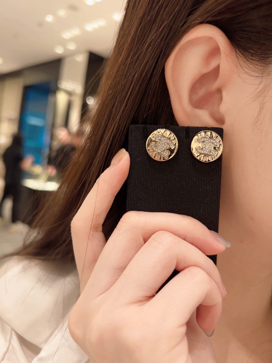 Chanel Button-Style Round Earrings