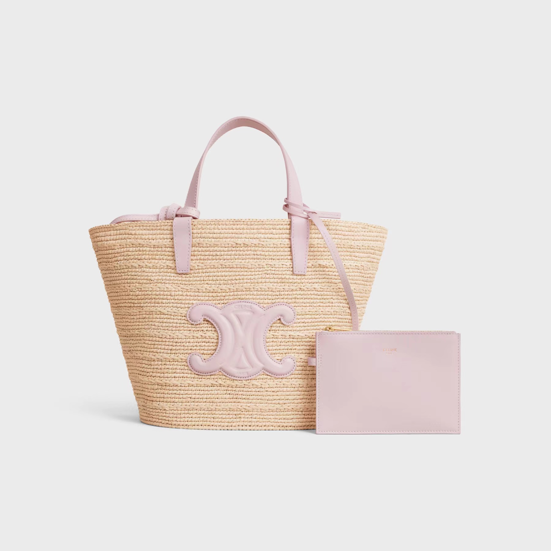 TEEN SUPPLE CELINE CLASSIC PANIER IN RAFFIA AND CALFSKIN PASTEL PINK