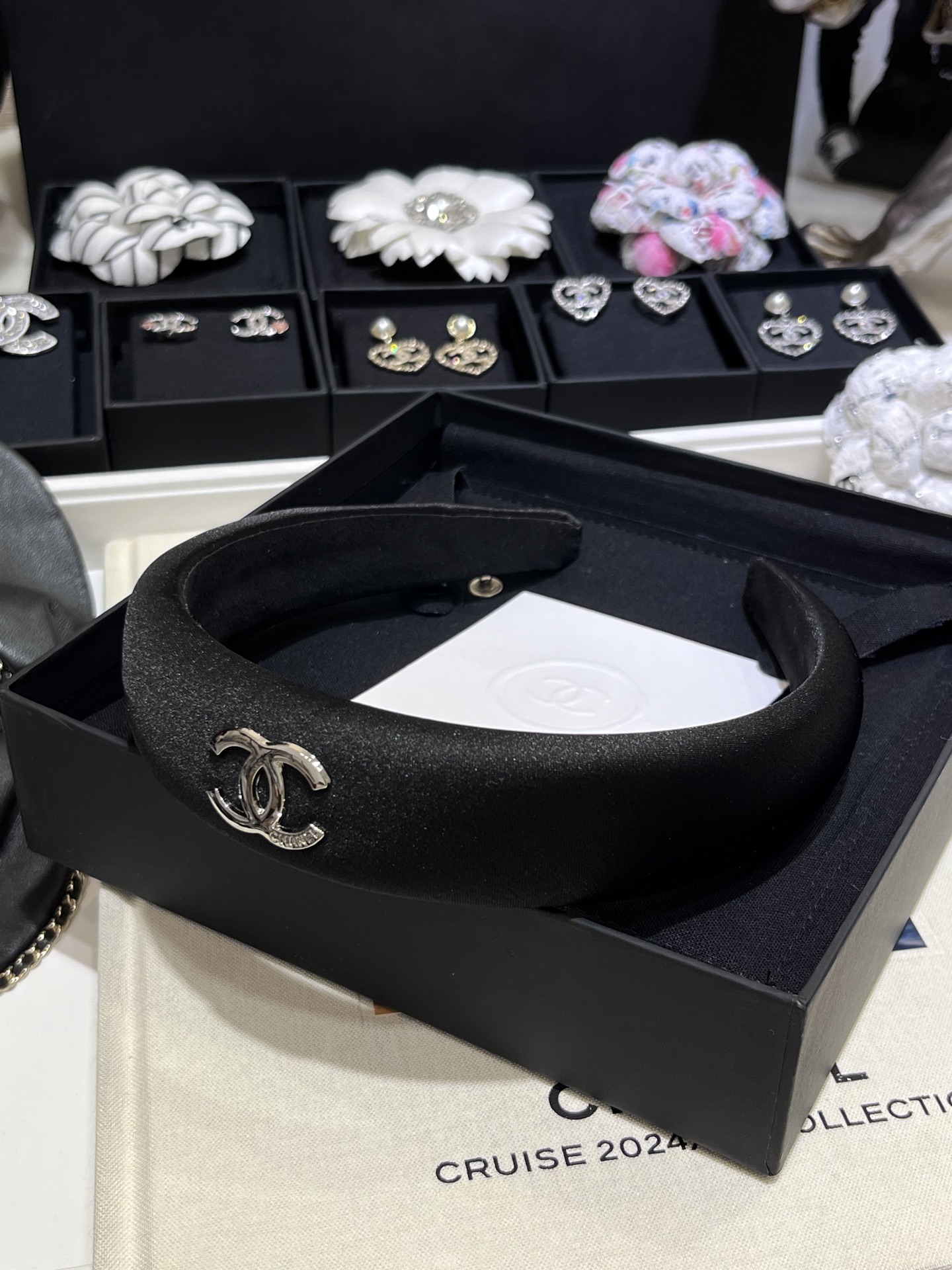 New Gold Double C Black Velvet Wide Headband