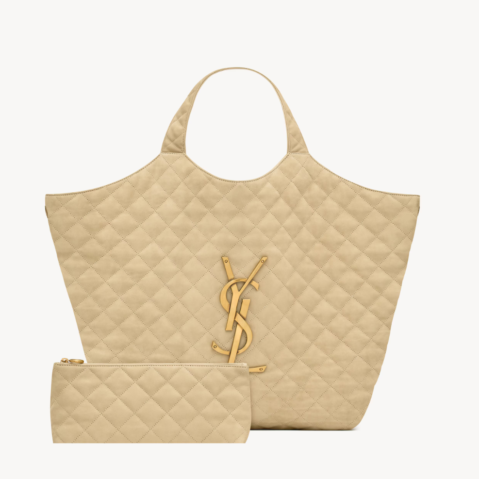 ICARE maxi shopping bag in quilted nubuck suede-BEIGE