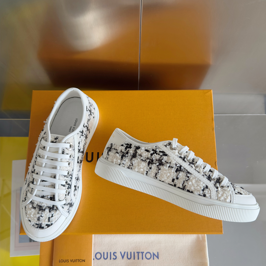 LV Lagoon Denim Monogram Embossed Canvas Skate Sneakers.