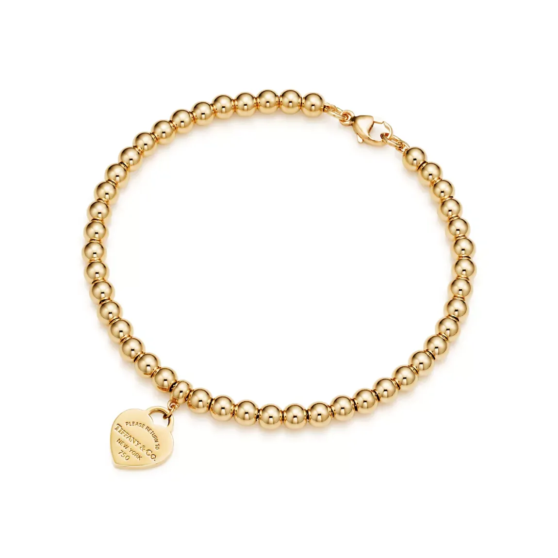 Tiffany Heart Tag Bead Bracelet in Yellow Gold
