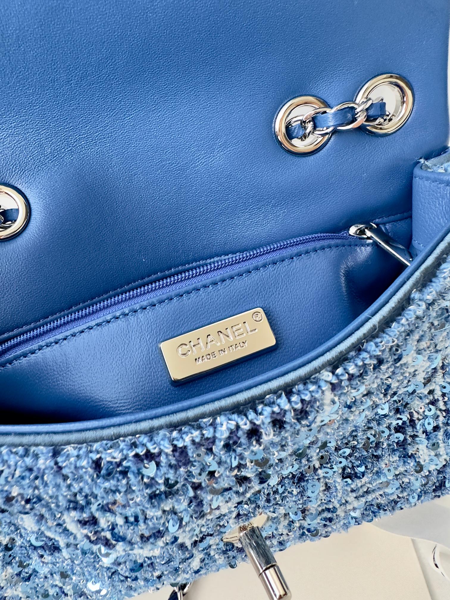 Sequin chain bag-blue