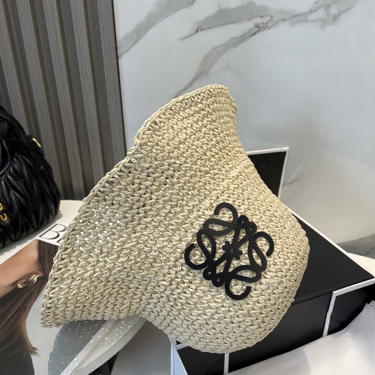 Loewe Crochet Raffia Hat in Off-White