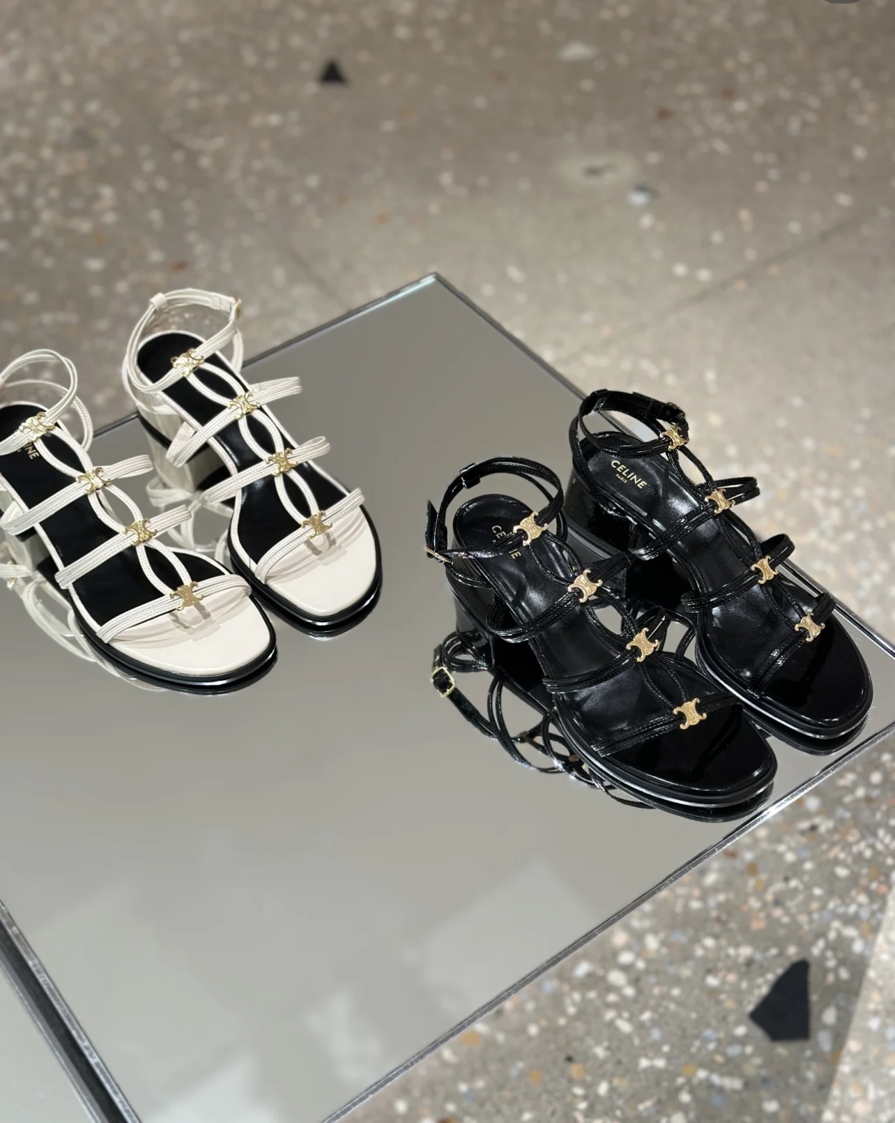 CELINE CLEMENCE MULTI TRIOMPHE SANDAL IN GLOSSY CALFSKIN