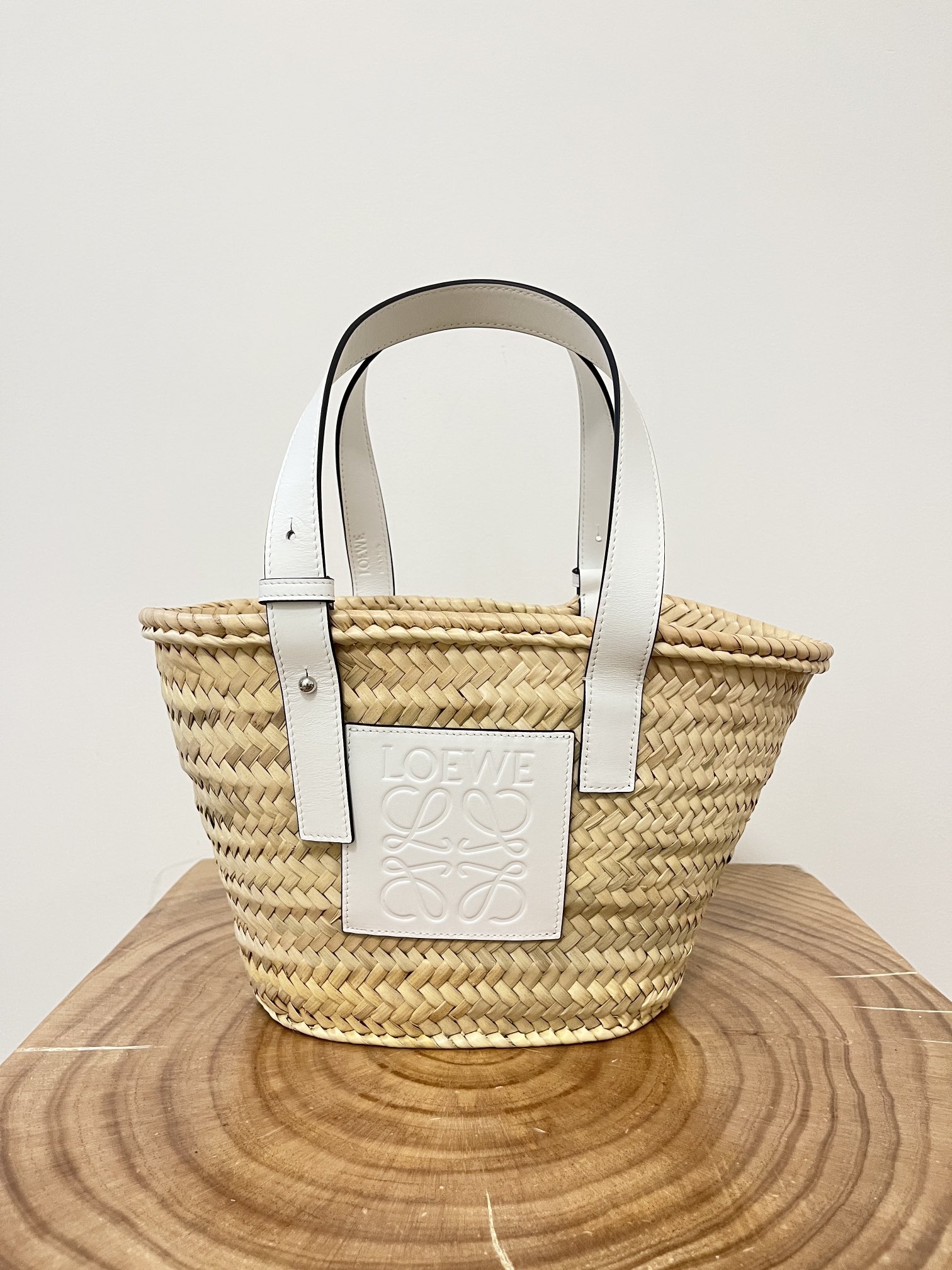 LOEWE-Palm leaf and cowhide leather Basket bag