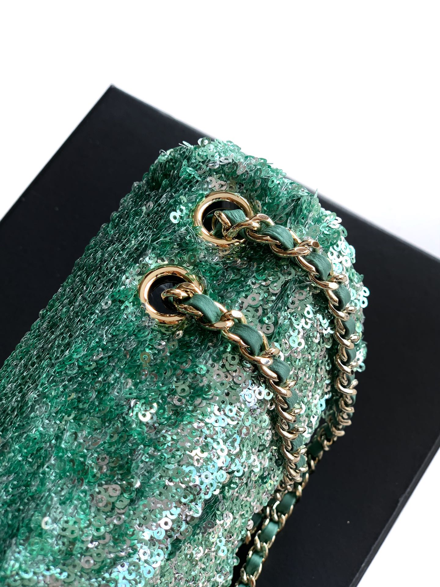 Chanel Chanel Green Sequins and Satin Mini Square Classic Flap Bag