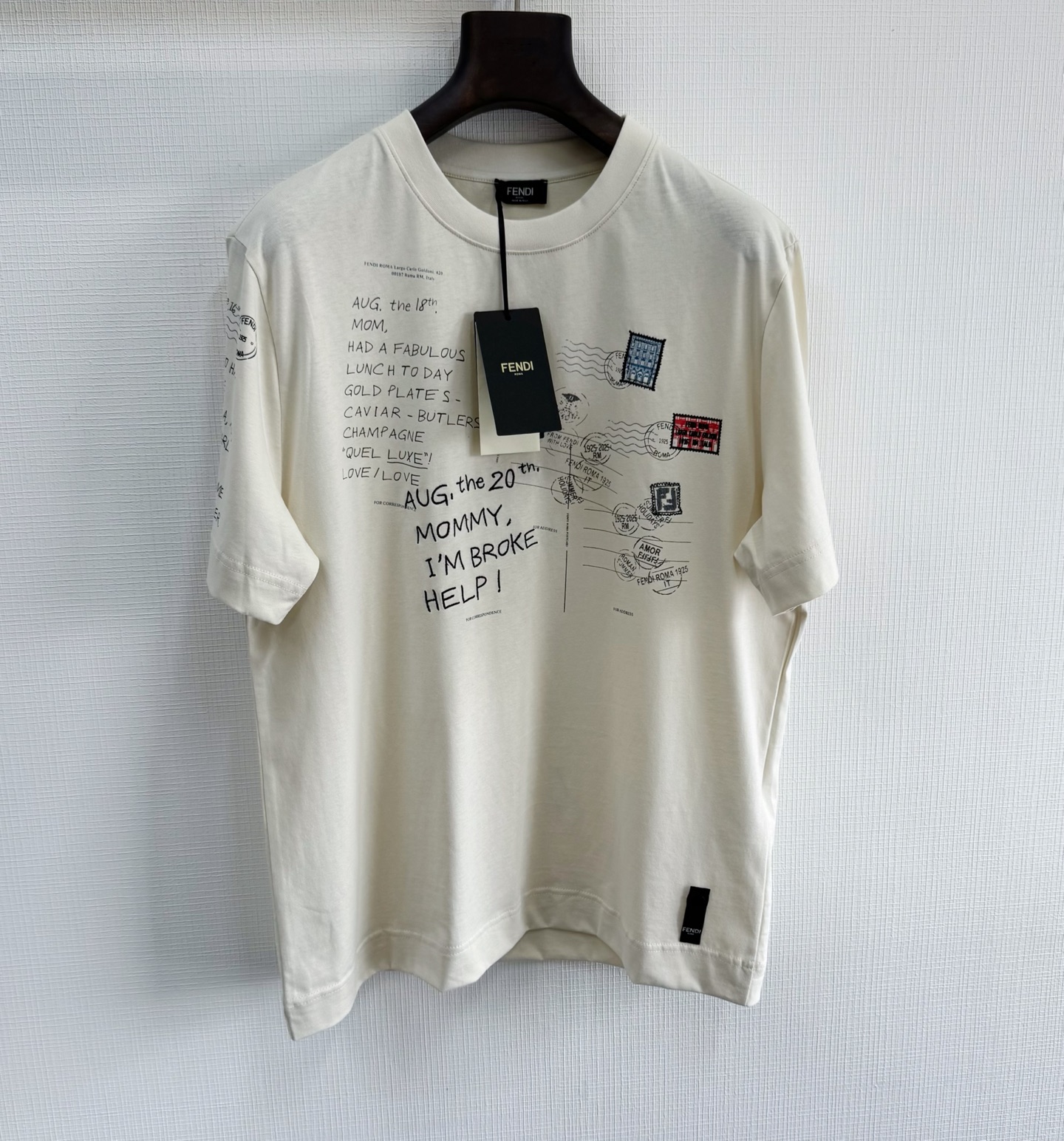 Fendi 25SS Stamp-Inspired Crew Neck T-Shirt