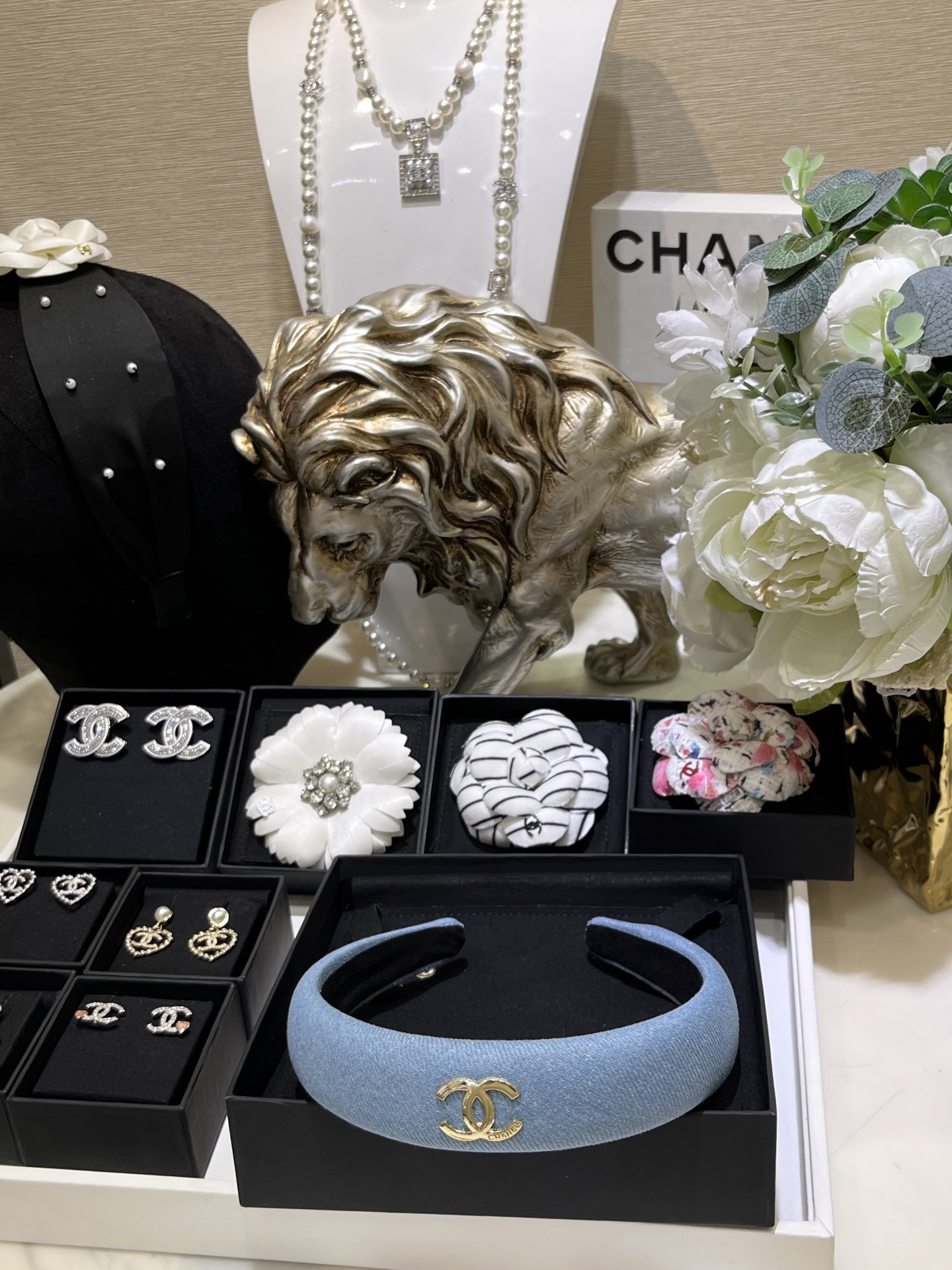 New Gold Double C Denim Wide Headband