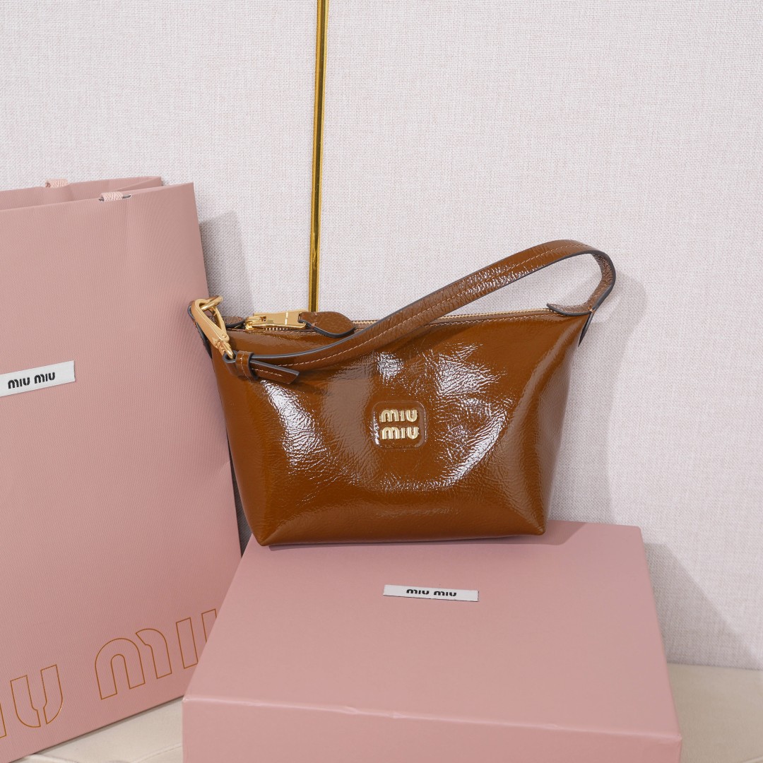 Miu Miu Glossy Crackle-Texture Lunch Tote