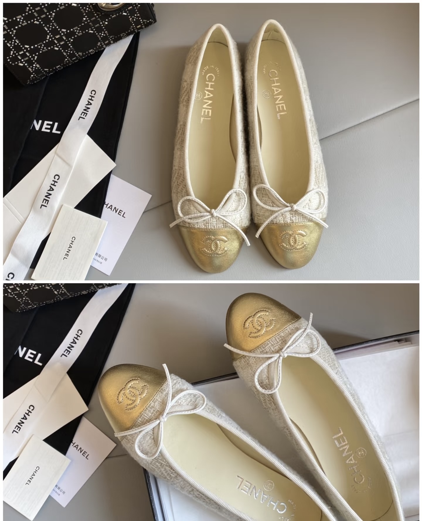 Chanel-Scarosso contrasting-toecap leather ballerina shoes