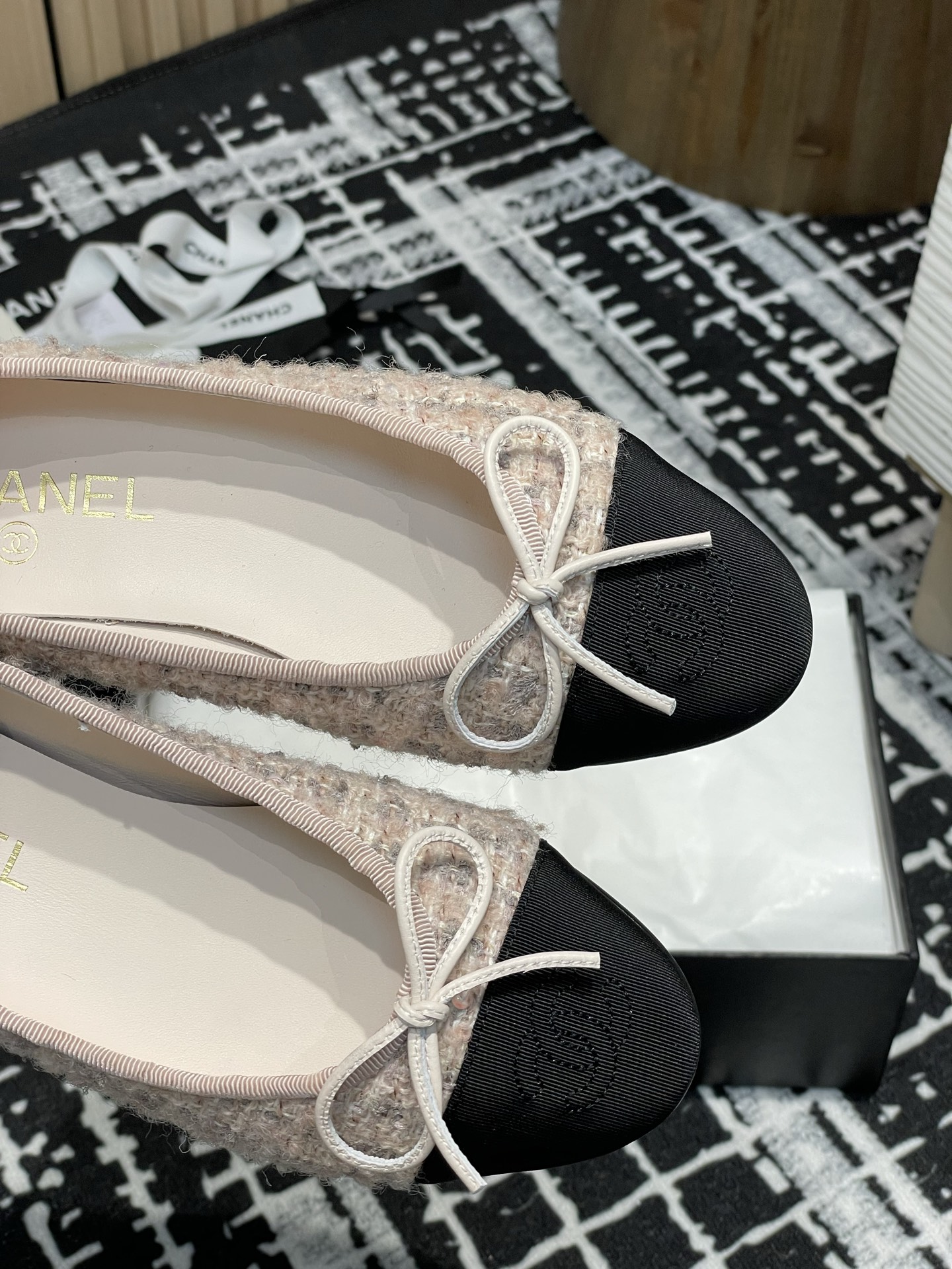 Chanel bow ballet flat shoes