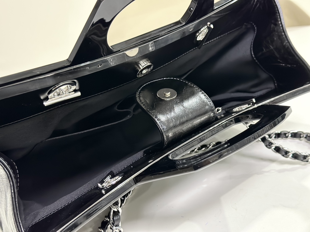 CHANEL black silver hanger bag