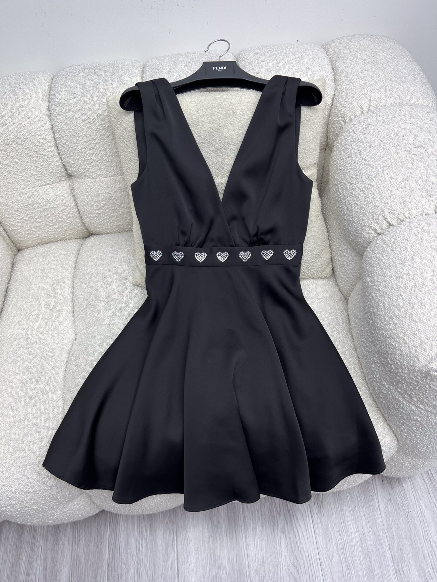 Chiara Ferragni-Inspired V-Neck Rhinestone Black Dress