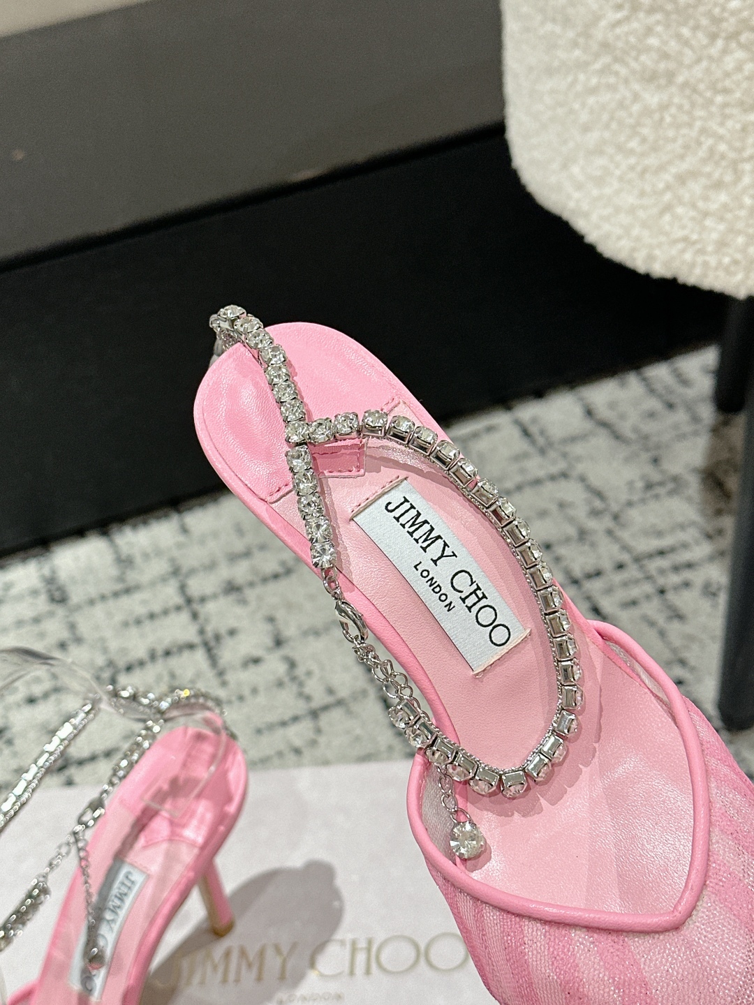 Jimmy Choo Premium Crystal Chain Lace Mesh Pumps