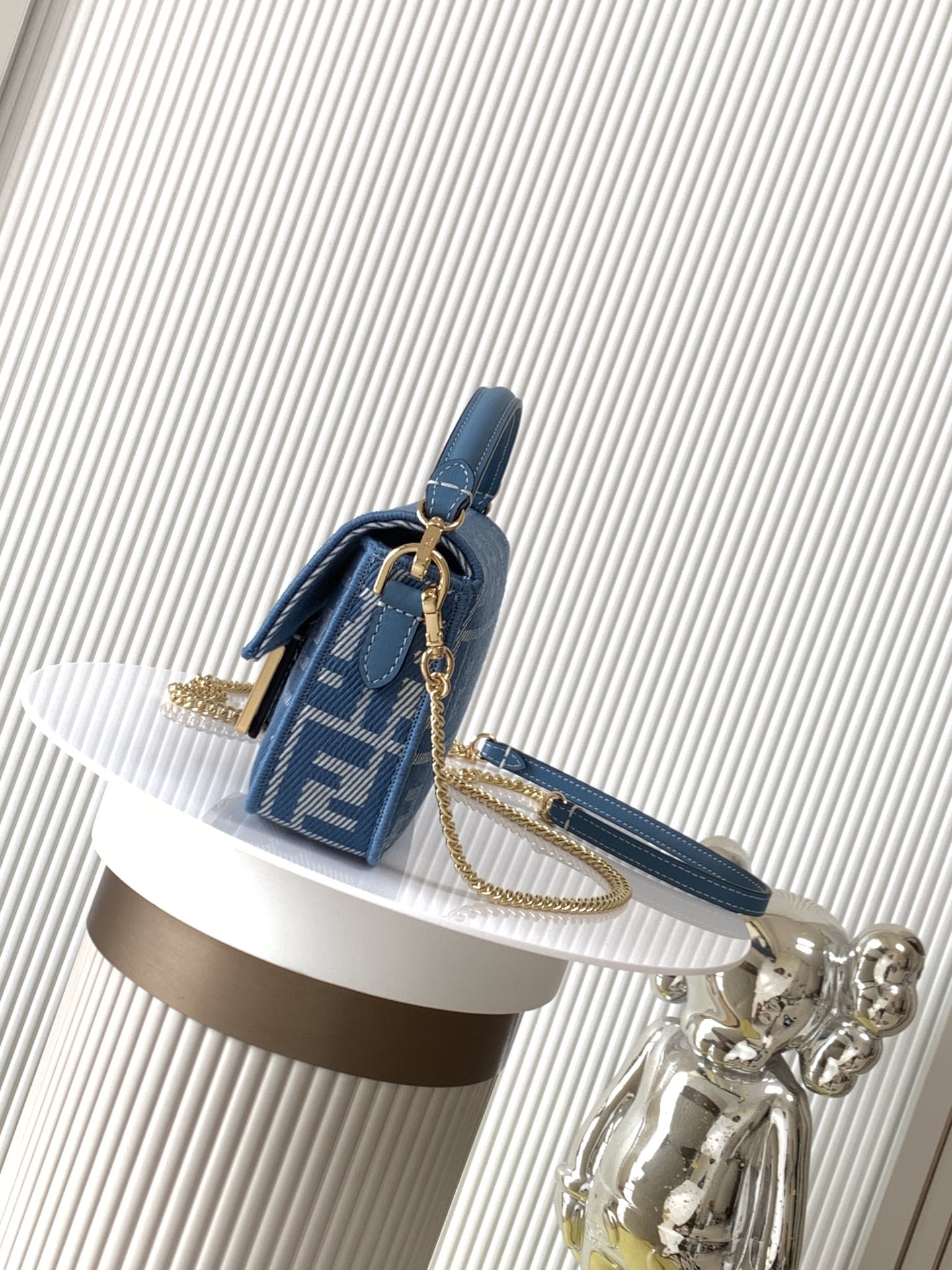 FENDI Baguette Mini Blue denim-effect FF jacquard bag