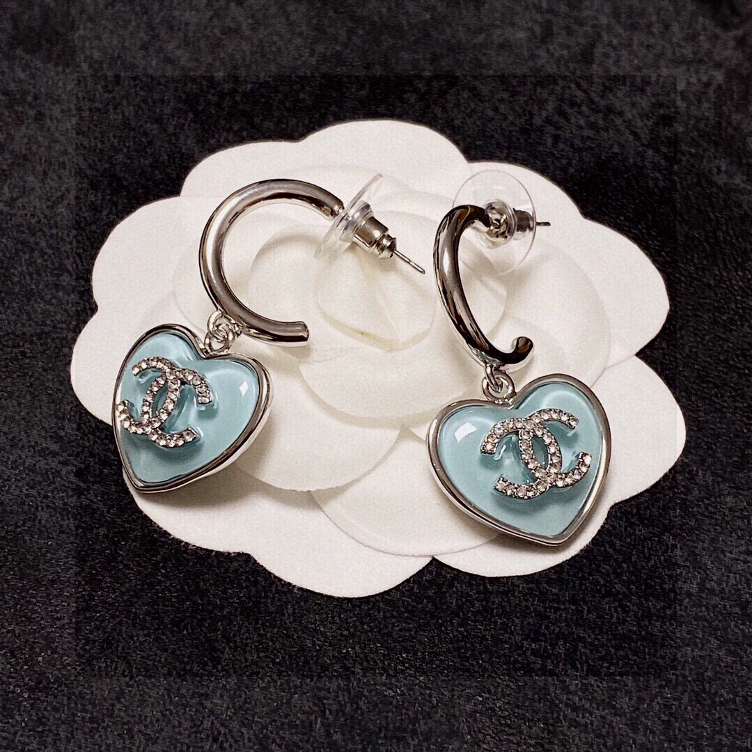 Chanel Crystal Heart Double-C Studs