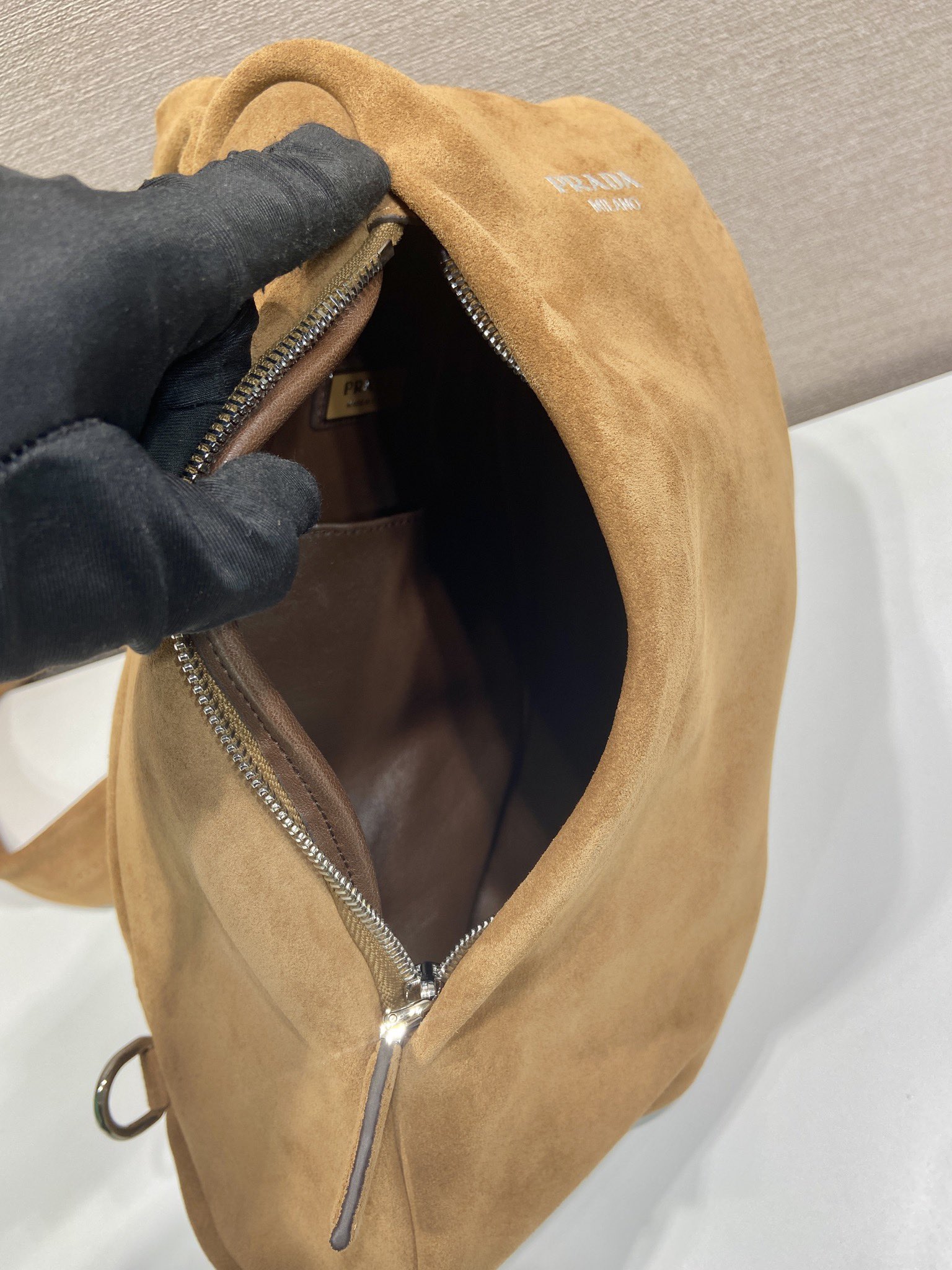 PRADA Distressed Leather Crossbody Bag