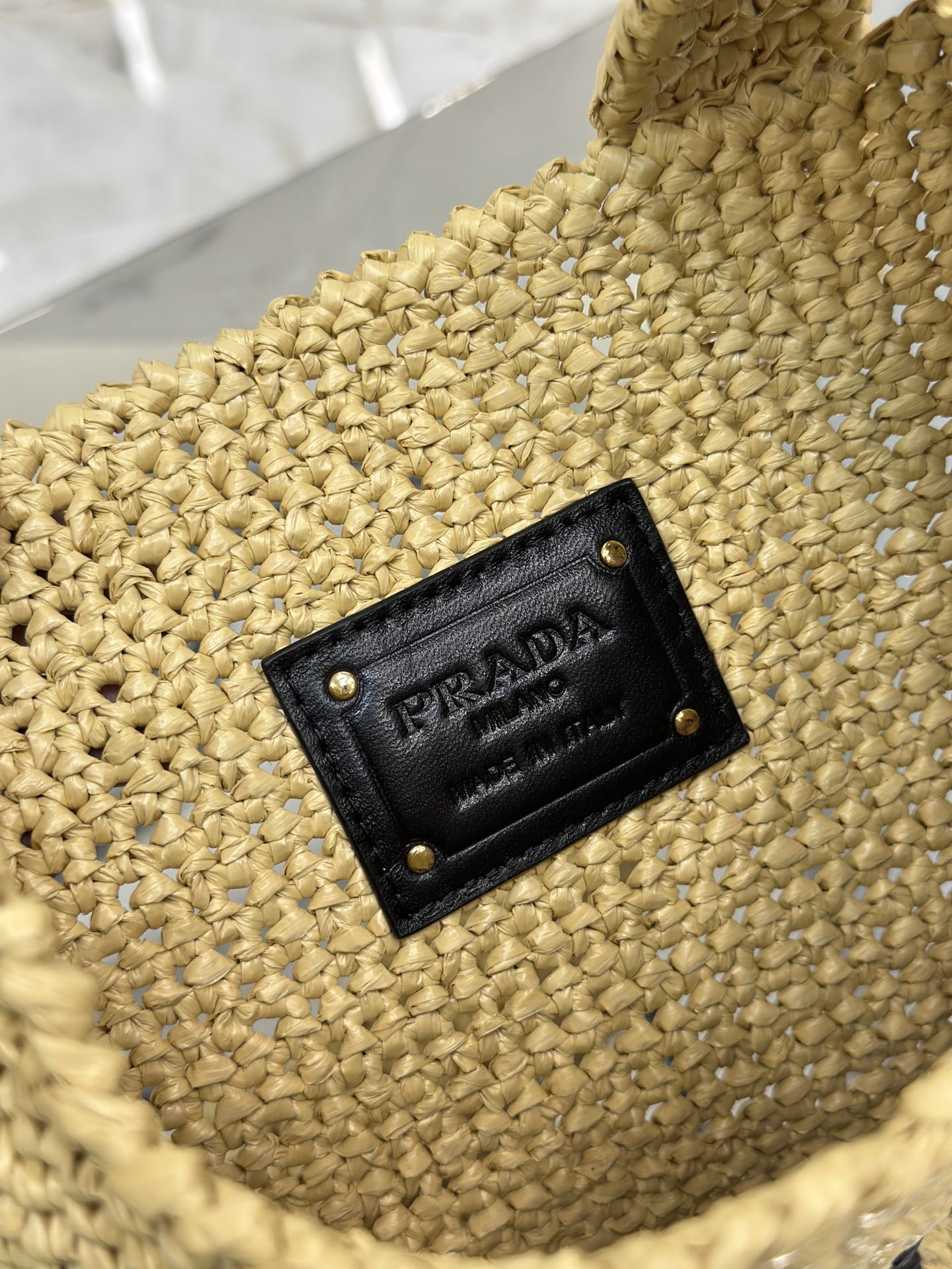 Prada Raffia Leather-Trimmed Tote