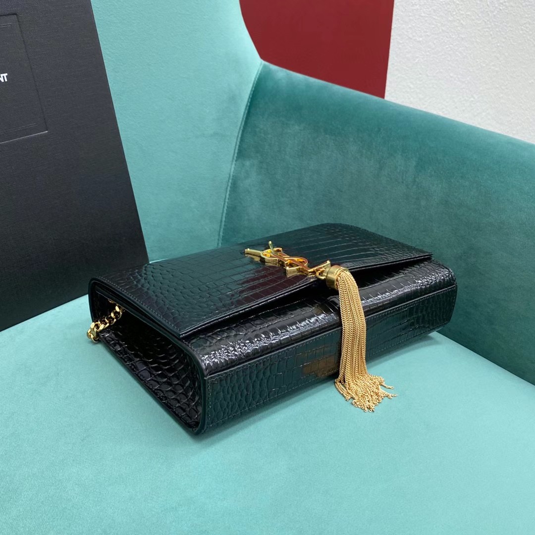 YSL Kate Croc-Embossed Tassel Bag