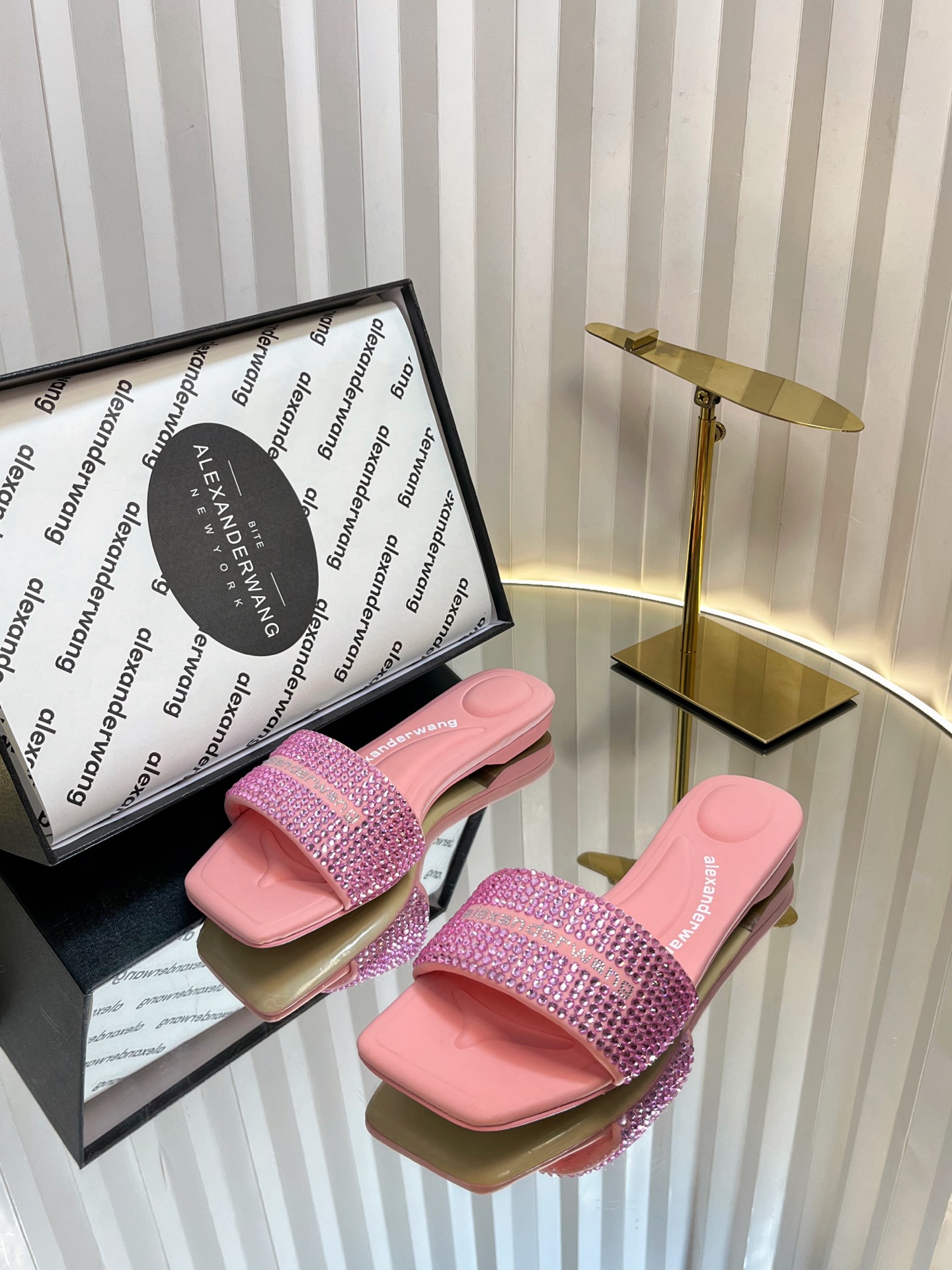AlexanderWang Crystal Denim Slides