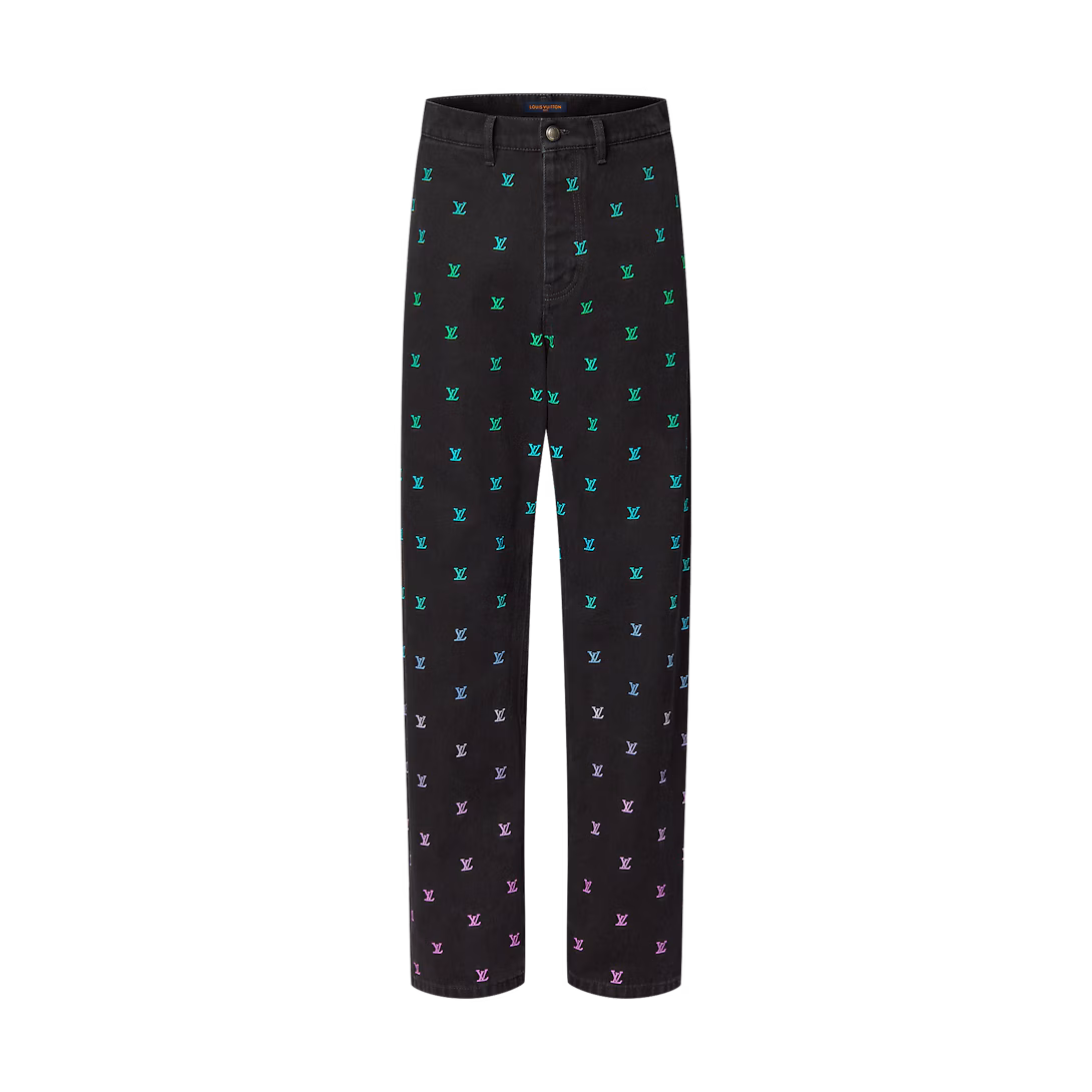 LV Blason Gradient Embroidered Denim Skate Pants