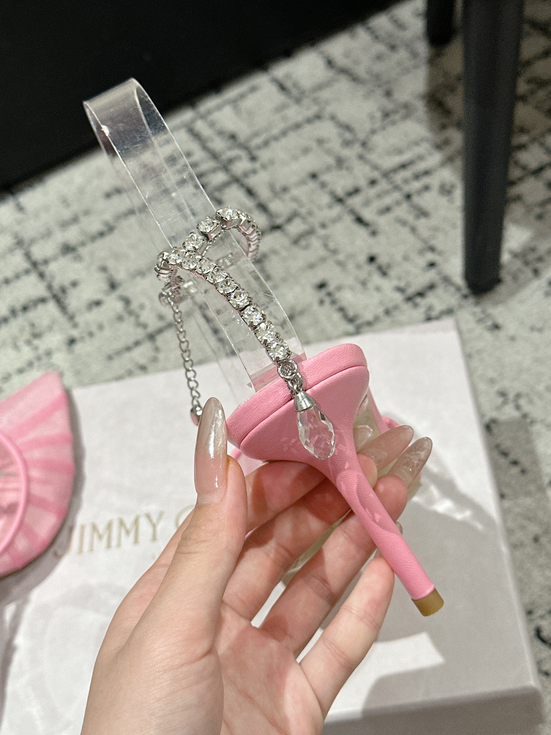 Jimmy Choo Premium Crystal Chain Lace Mesh Pumps