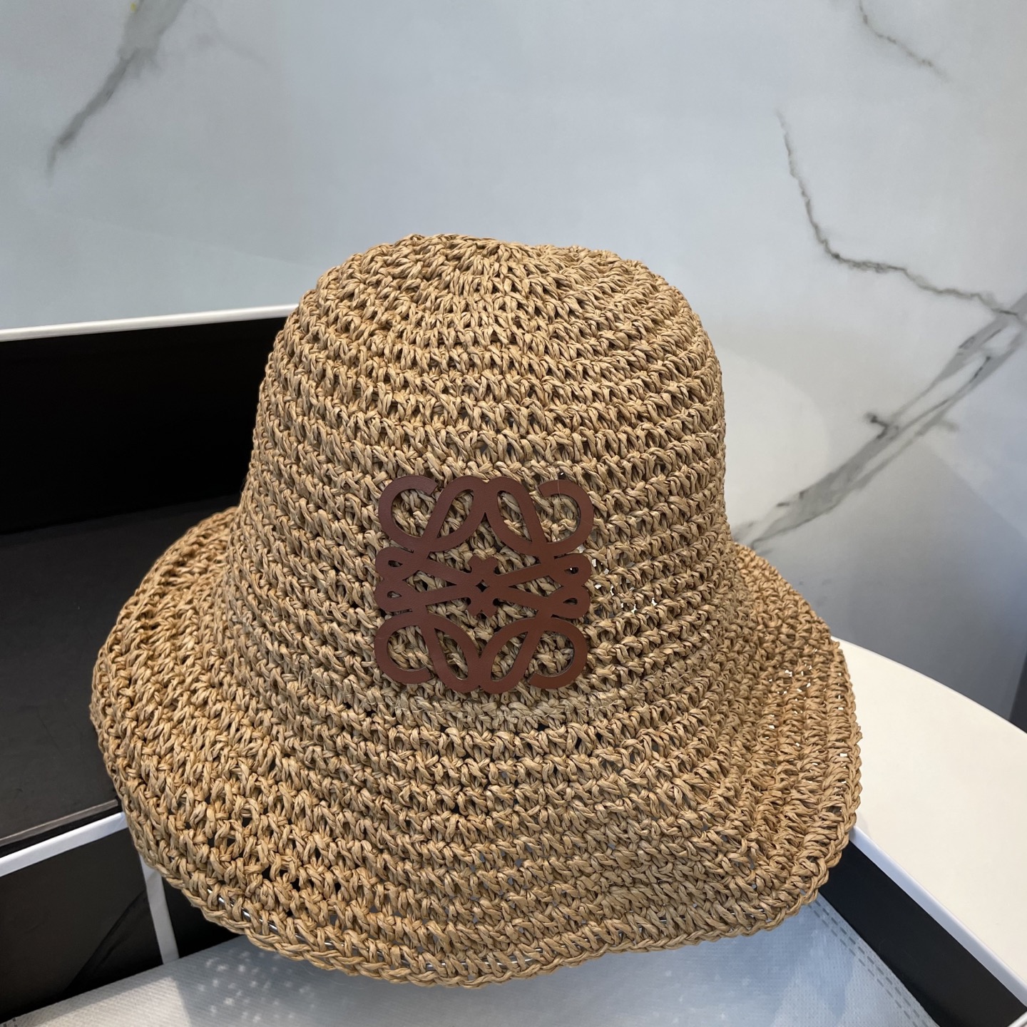 Loewe Crochet Raffia Hat in Tan