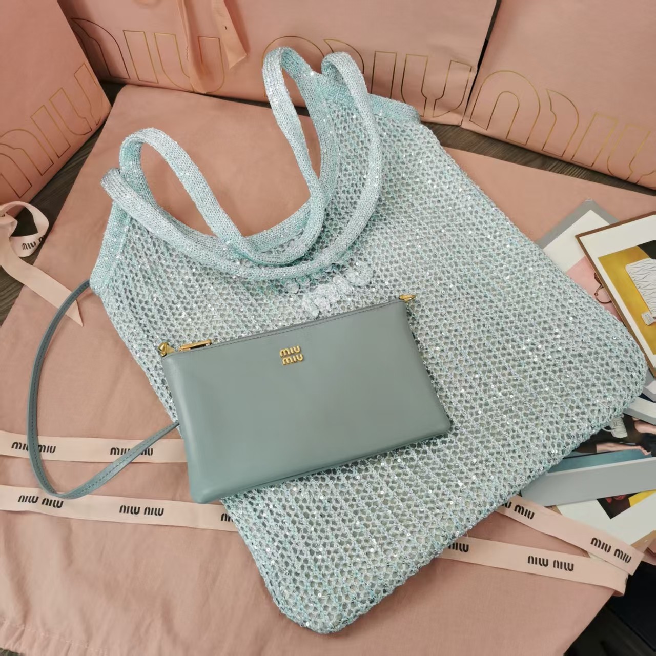 MIUMIU-IVY sequin mesh bag
