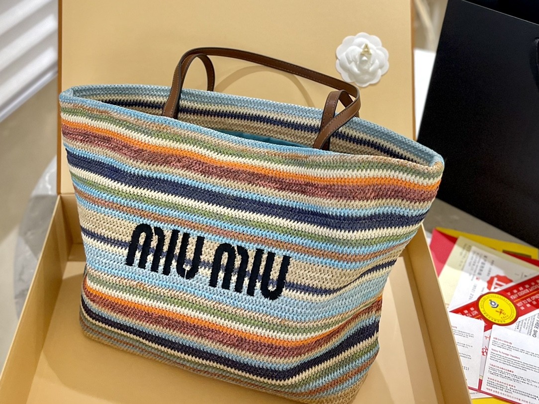 Miu Miu-Raffia woven shopping bag