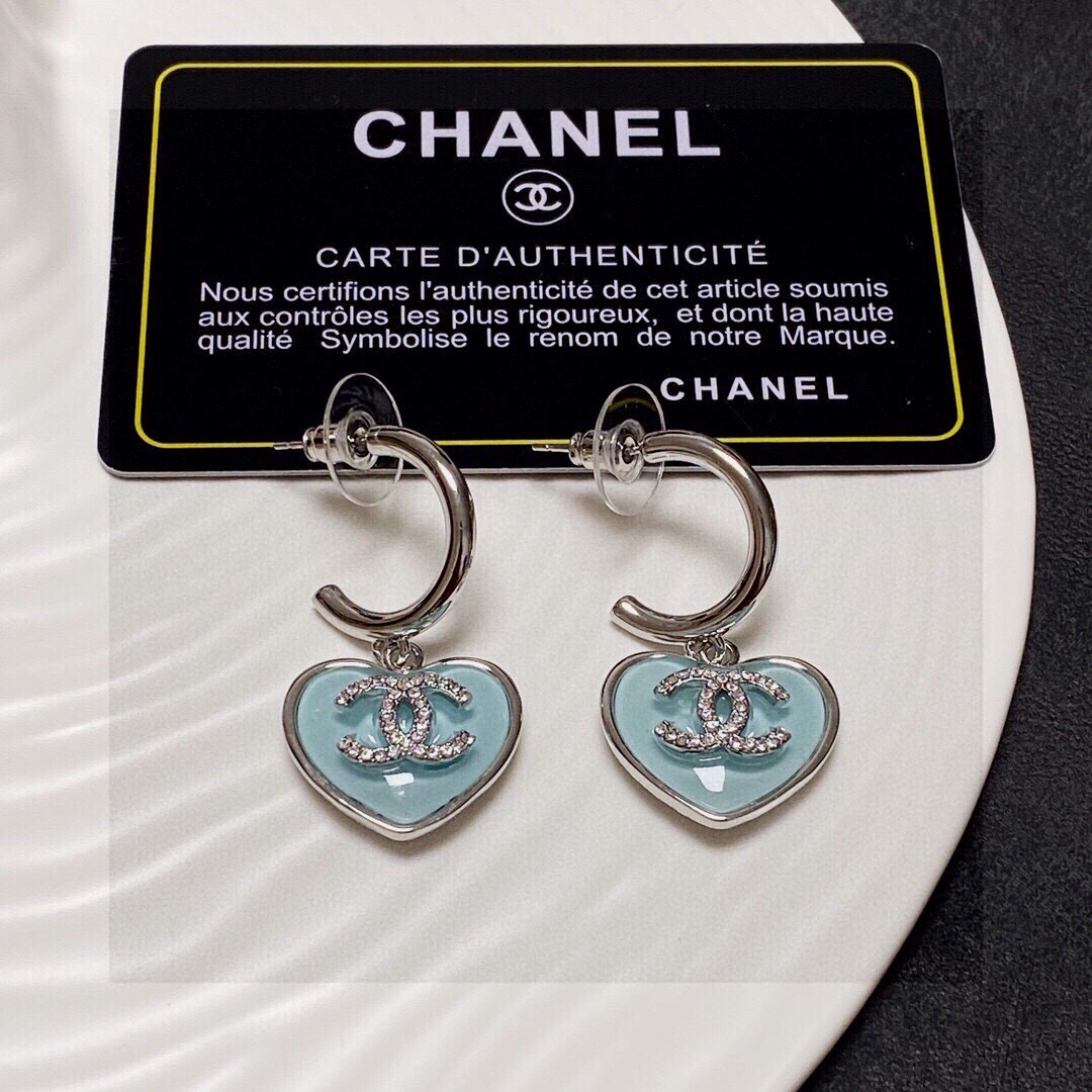 Chanel Crystal Heart Double-C Studs