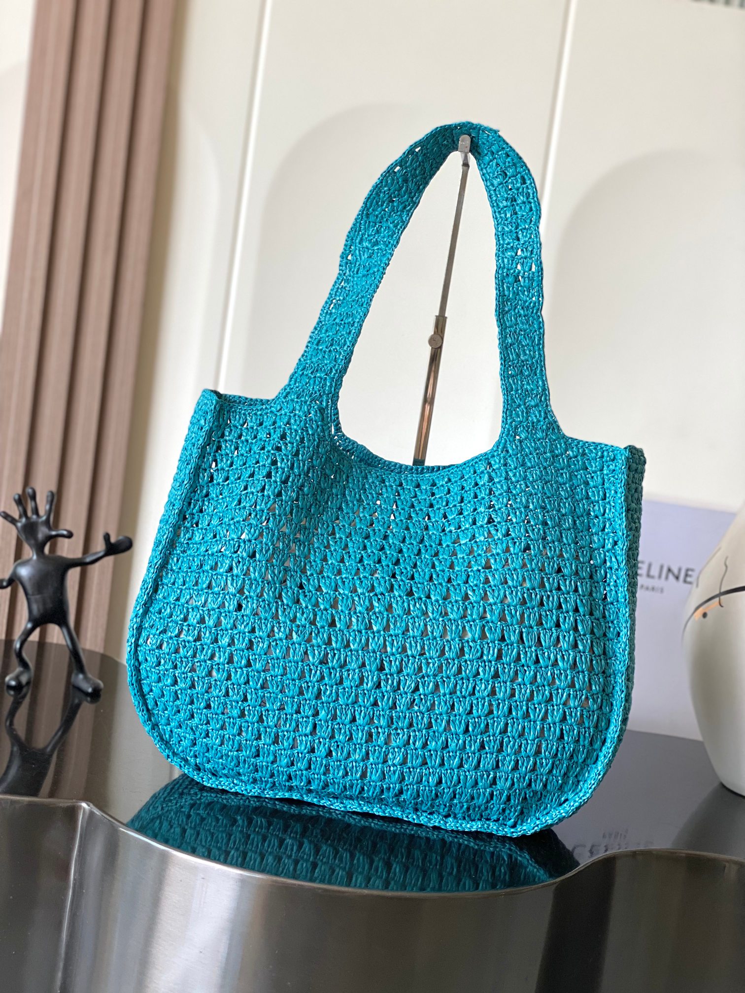 CELINE LARGE HOBO PANIER IN RAFFIA