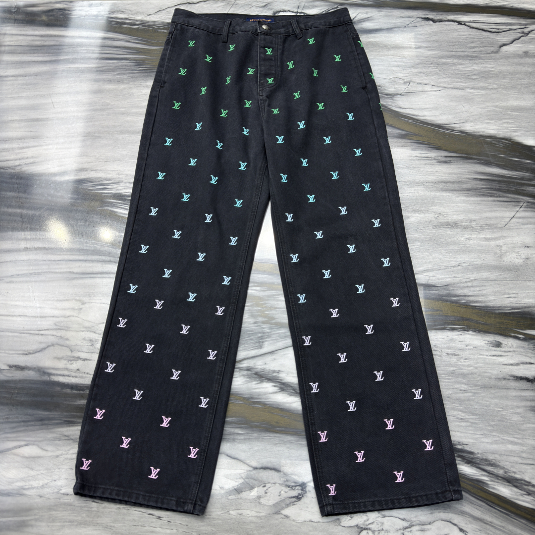 LV Blason Gradient Embroidered Denim Skate Pants