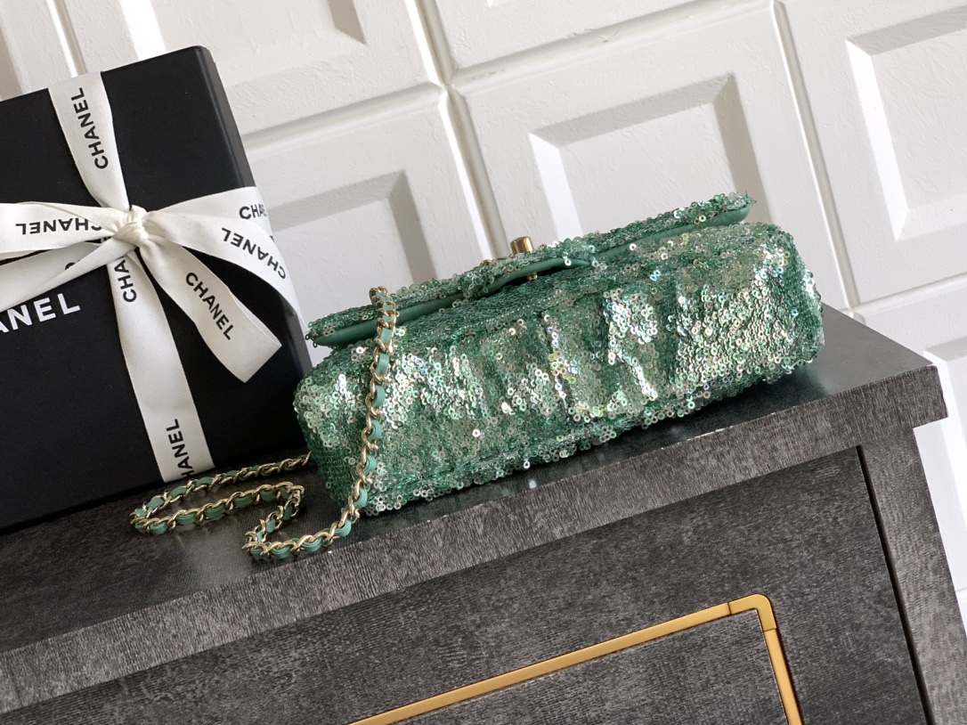 Chanel Chanel Green Sequins and Satin Mini Square Classic Flap Bag