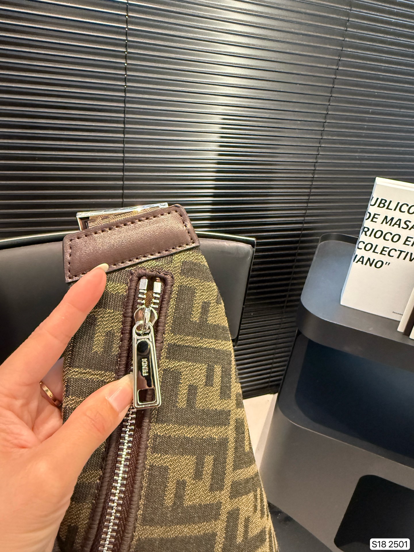 FENDI Ff Jacquard Cono Bag In Brown
