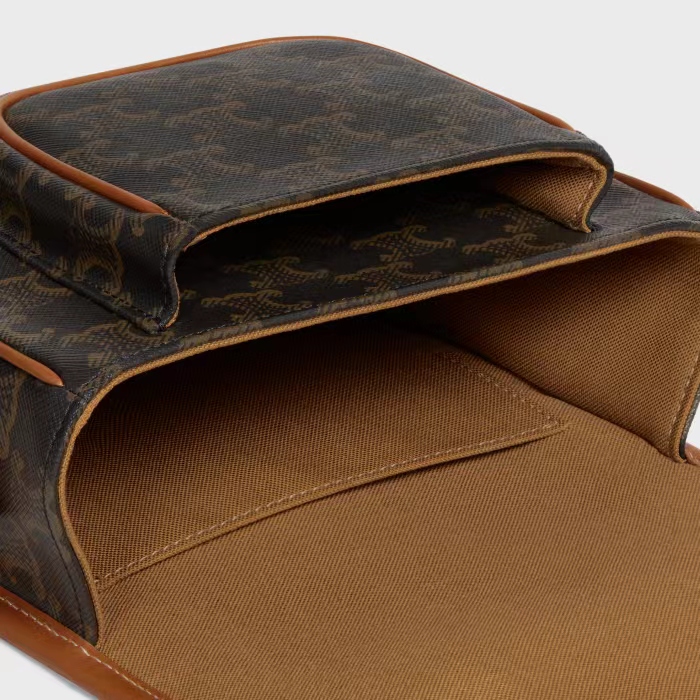 MEDIUM FOLCO BAG IN TRIOMPHE CANVAS AND CALFSKIN TAN