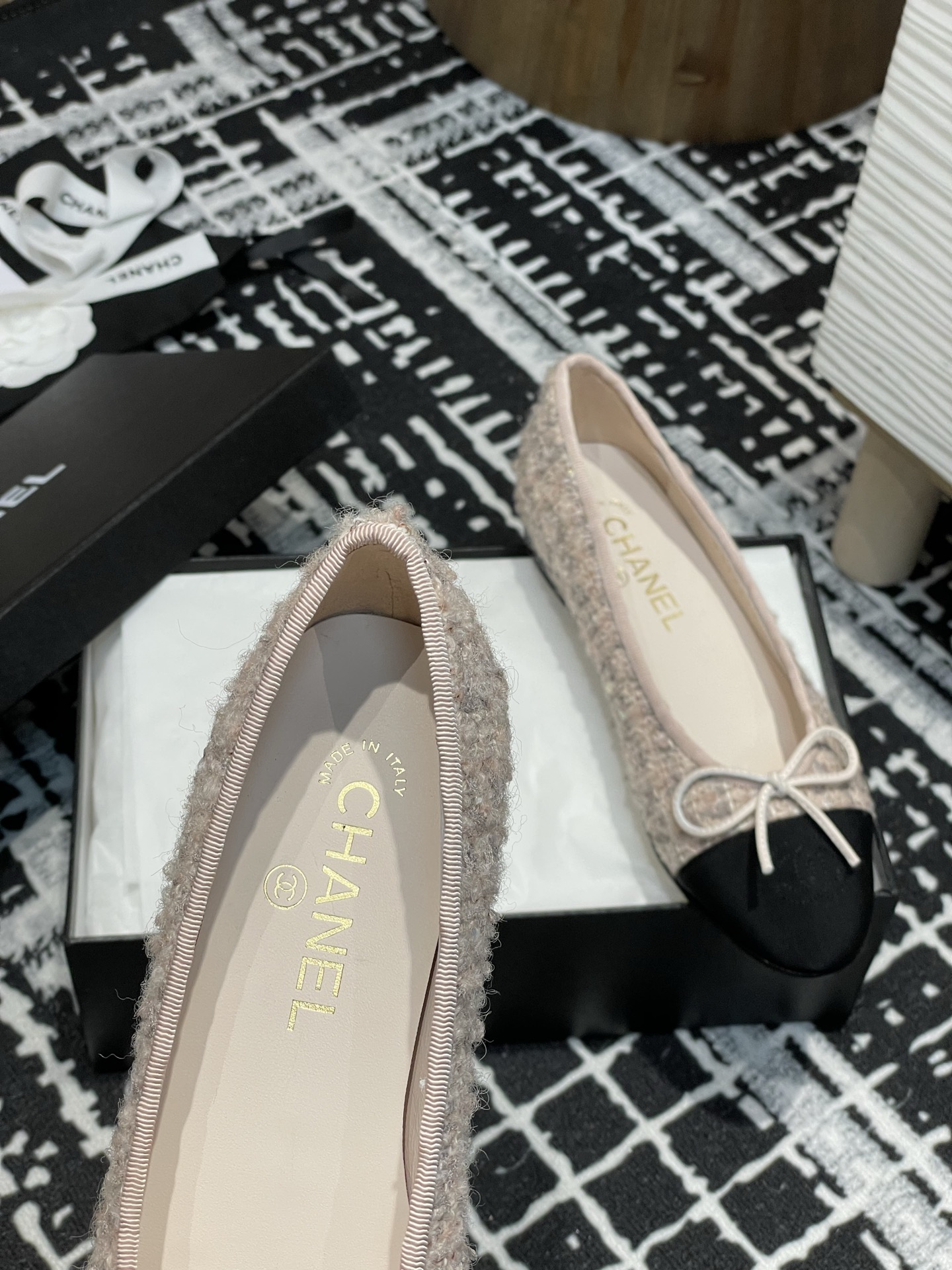 Chanel bow ballet flat shoes